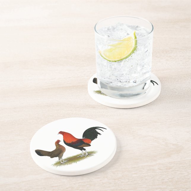 Old English Game Bantams:  BB Red Pair Coaster (Side)
