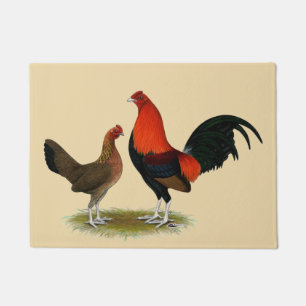 Old English Game Bantams:  BB Red Pair Doormat