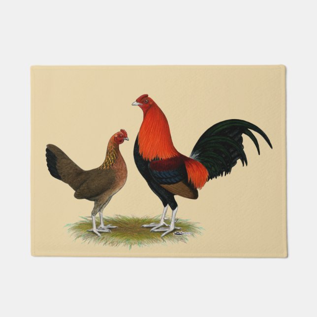 Old English Game Bantams:  BB Red Pair Doormat (Front)