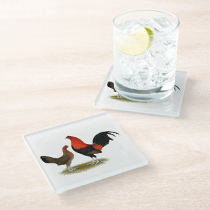 Old English Game Bantams: BB Red Pair Glass Coaster