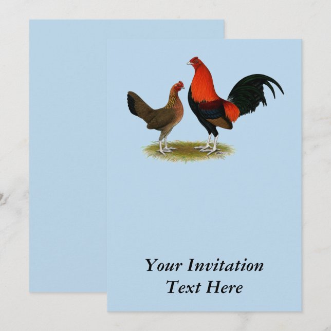 Old English Game Bantams:  BB Red Pair Invitation (Front/Back)