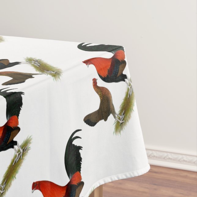 Old English Game Bantams:  BB Red Pair Tablecloth (In Situ)