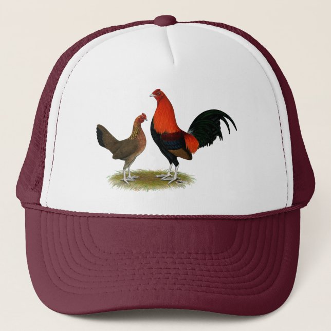 Old English Game Bantams:  BB Red Pair Trucker Hat (Front)