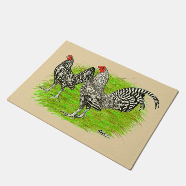 Old English Game Barred Chickens Doormat (Angled)