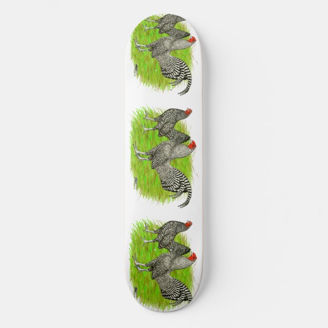 Old English Game Barred Chickens Skateboard (Front)