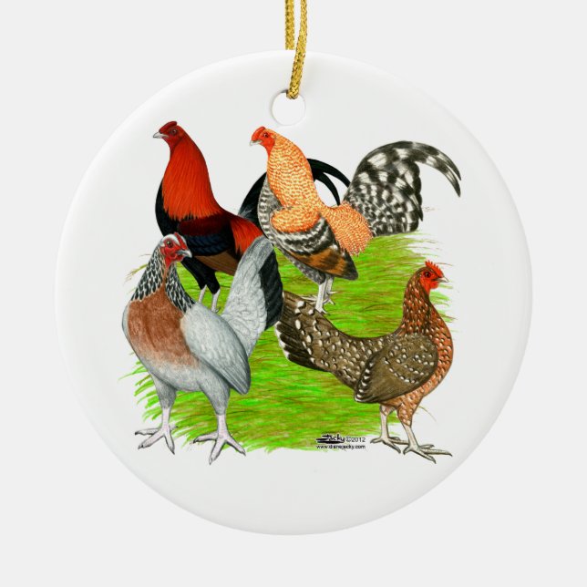 Old English Game Quartet Ceramic Tree Decoration (Front)