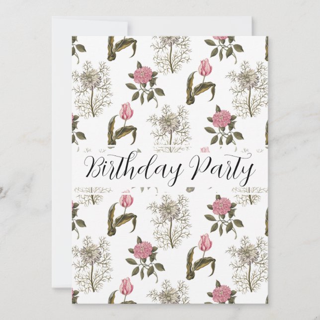 Old English Garden Floral Birthday Invitation (Front)
