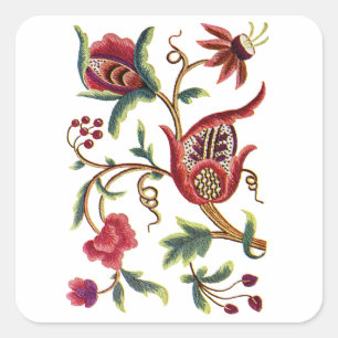 Old English Jacobean Embroidery Square Sticker