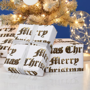 Old English Lettering Gold and White Christmas Wrapping Paper