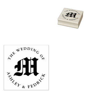 Old English Monogram Bride Groom Wedding Rubber Stamp