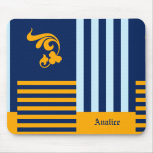Old English Navy Blue and Orange Stripes With Name Mouse Mat