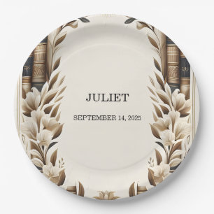 Old English Retro Book Club Cover Bridal Shower Paper Plate