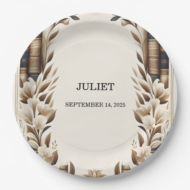 Old English Retro Book Club Cover Bridal Shower Paper Plate (Front)