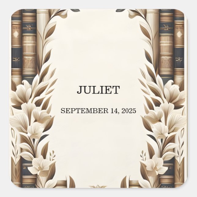 Old English Retro Book Club Cover Bridal Shower Square Sticker (Front)