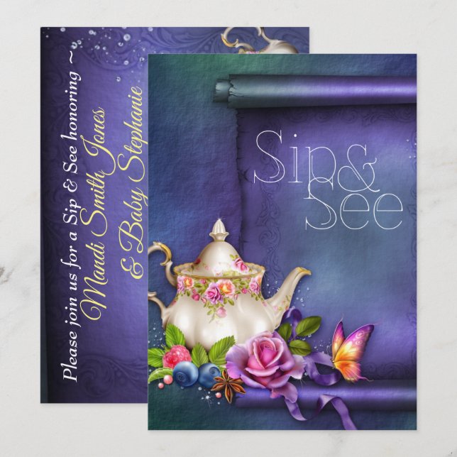 Old English Roses Tea Party Sip & See Baby Shower Invitation (Front/Back)