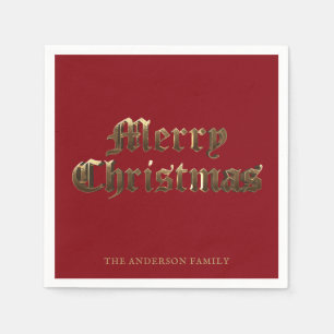 Old English Script Red and Gold Merry Christmas Napkin