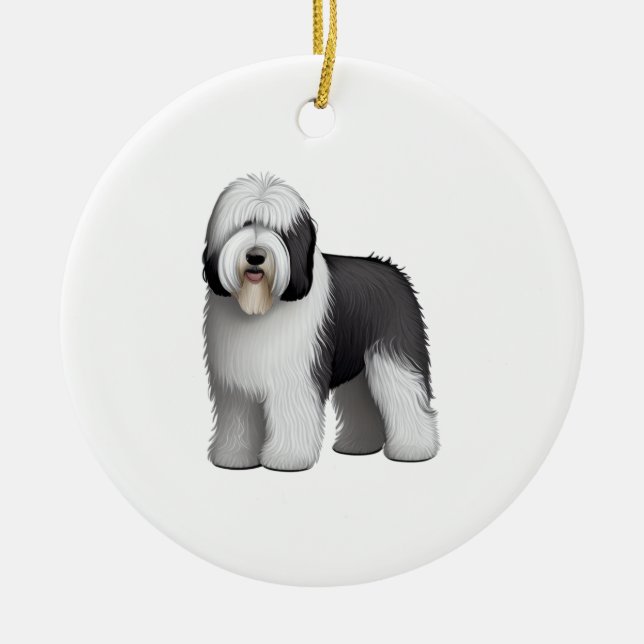 Old English Sheepdog  10 Ceramic Tree Decoration (Front)