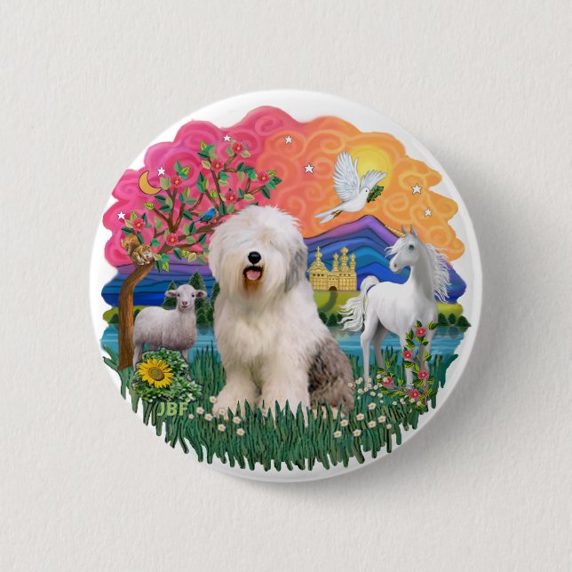 Old English Sheepdog #6 6 Cm Round Badge (Front)