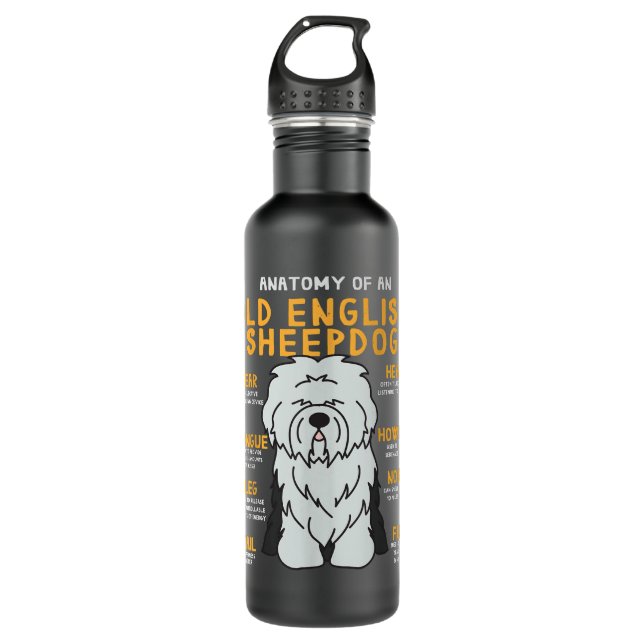 Old English Sheepdog Anatomy Funny Dog Mum Dad  710 Ml Water Bottle (Front)