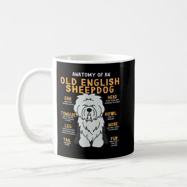 Old English Sheepdog Anatomy Funny Dog Mum Dad  Coffee Mug (Left)