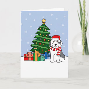 Old English Sheepdog and Christmas Tree Holiday Card