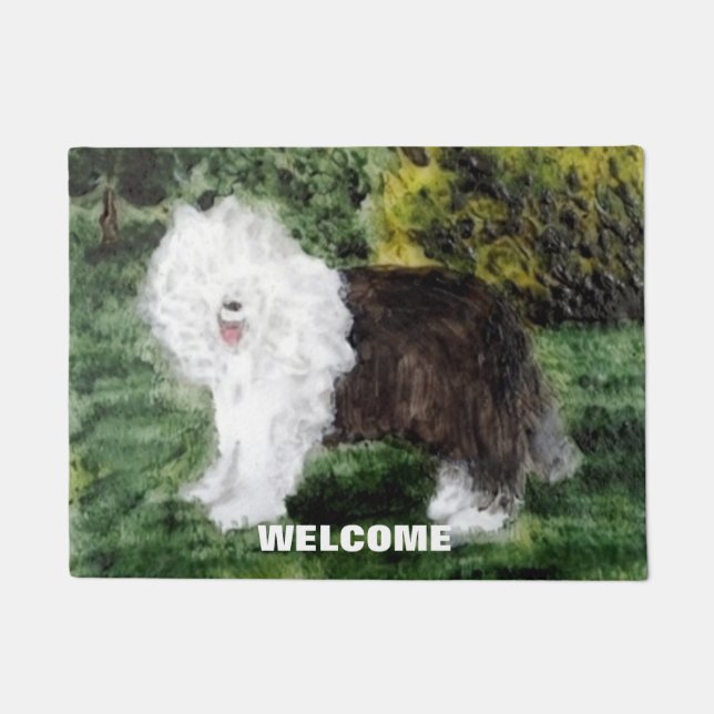 Old English Sheepdog Art welcoming you! Doormat (Front)