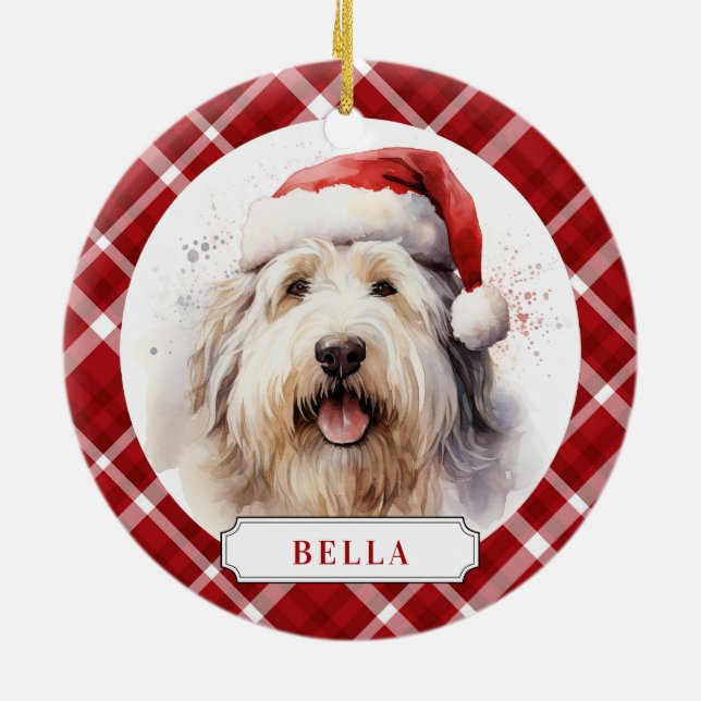 Old English Sheepdog Ceramic Circle Ornament (Back)