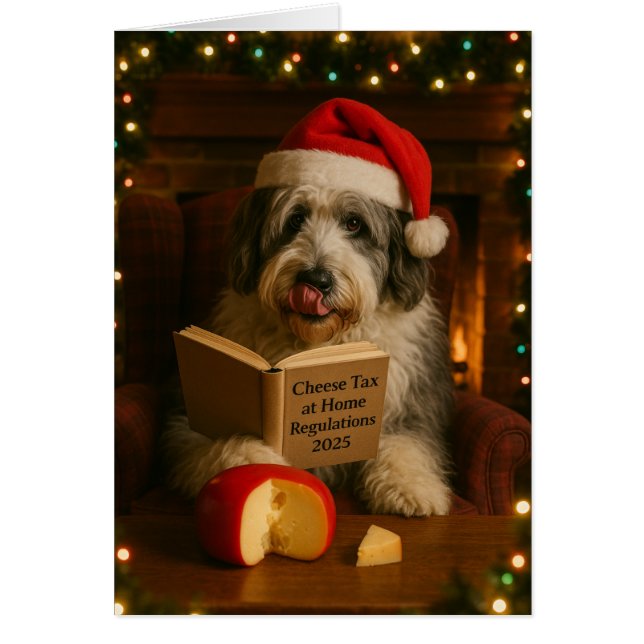 Old English Sheepdog 'Cheese Tax' Christmas card (Front)