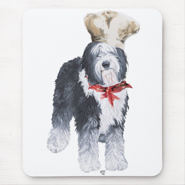 Old English Sheepdog Chef of Love Mouse Mat (Front)