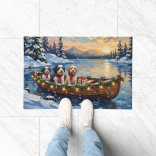 Old English Sheepdog Christmas Boat Holiday Doormat