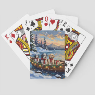 Old English Sheepdog Christmas Boat Holiday Playing Cards