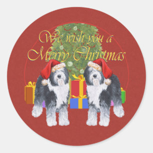 Old English Sheepdog Christmas Classic Round Sticker