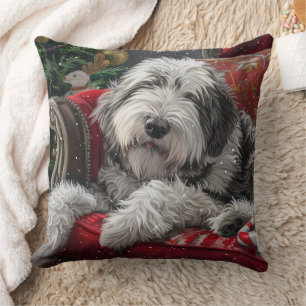Old English Sheepdog Christmas Festive Cushion