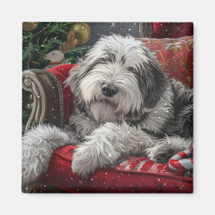 Old English Sheepdog Christmas Festive Magnet