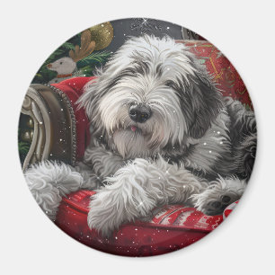 Old English Sheepdog Christmas Festive Magnet