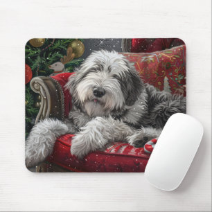 Old English Sheepdog Christmas Festive Mouse Mat