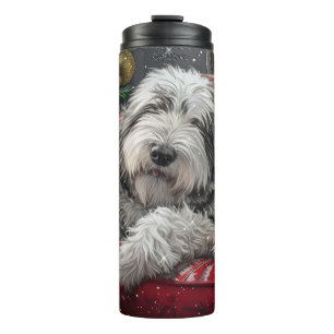 Old English Sheepdog Christmas Festive Thermal Tumbler