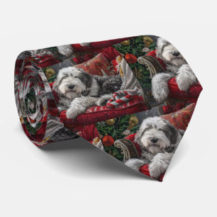 Old English Sheepdog Christmas Festive Tie