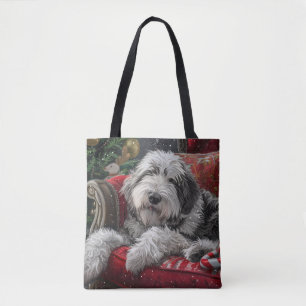 Old English Sheepdog Christmas Festive Tote Bag