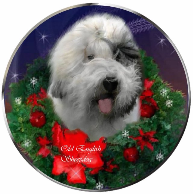 Old English Sheepdog Christmas Gifts Ornament Photo Sculpture Decoration (Front)