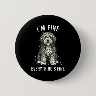 Old English Sheepdog Christmas I'm Fine Everything 6 Cm Round Badge