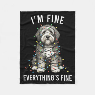 Old English Sheepdog Christmas I'm Fine Everything Fleece Blanket