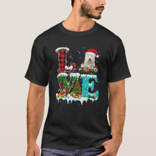 Old English Sheepdog Christmas Tree Lights Santa D T-Shirt