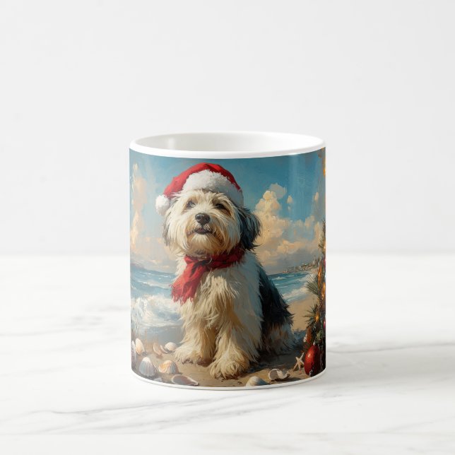 Old English Sheepdog Christmas Vintage Beach Coffee Mug (Center)