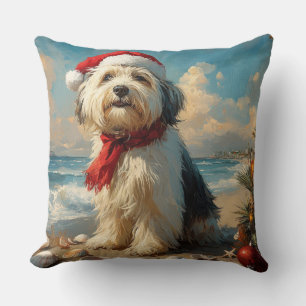 Old English Sheepdog Christmas Vintage Beach Cushion