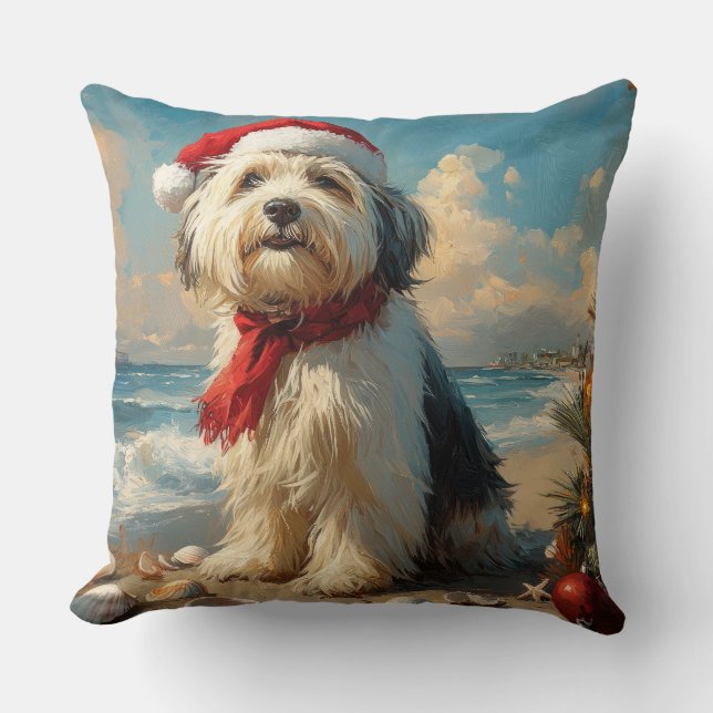 Old English Sheepdog Christmas Vintage Beach Cushion (Front)