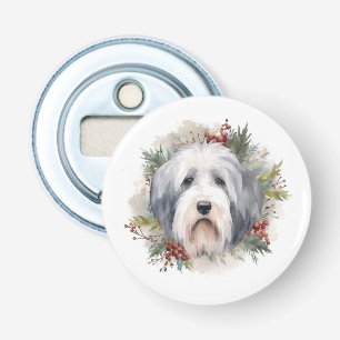 Old English Sheepdog Christmas Wreath Festive Pup  Bottle Opener