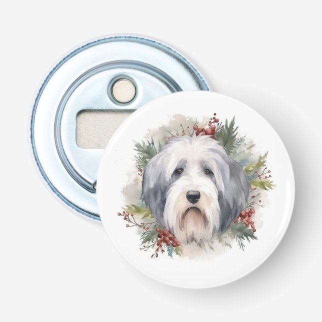 Old English Sheepdog Christmas Wreath Festive Pup  Bottle Opener (Front)