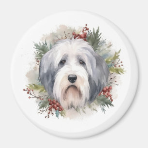 Old English Sheepdog Christmas Wreath Festive Pup  Magnet