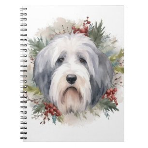 Old English Sheepdog Christmas Wreath Festive Pup  Notebook